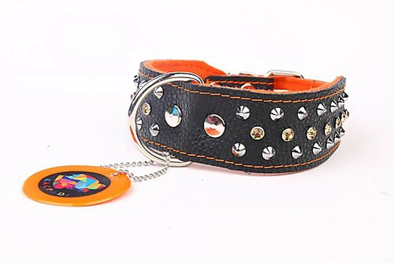 Yogipet - Collier Cuir Crystal Clouté Pour Chien - Orange 3 Yogipet - Collier Cuir Crystal Clouté Pour Chien - Orange