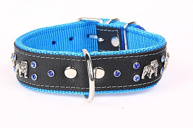 Yogipet - Collier Bulldog Cuir Crystal Pour Chien - Bleu 5 Yogipet - Collier Bulldog Cuir Crystal Pour Chien - Bleu – Image 3