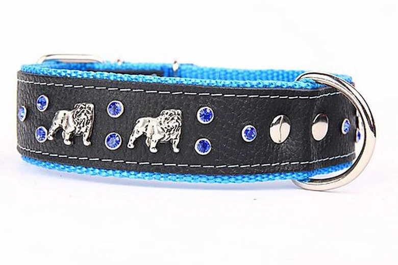 Yogipet - Collier Bulldog Cuir Crystal Pour Chien - Bleu 4 Yogipet - Collier Bulldog Cuir Crystal Pour Chien - Bleu – Image 2