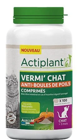 Actiplant' - Comprimés Vermi' Chat Anti Boules De Poils Pour Chat - X100