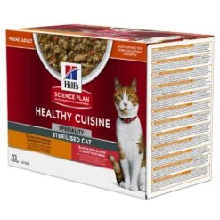 Hill's Science Plan - Sachets Young Adult Healthy Cuisine Au Poulet Et Saumon Pour Chat Stérilisé - 12x80g