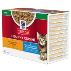 Hill's Science Plan - Sachets Kitten Healthy Cuisine Au Poulet Et Poisson Pour Chaton - 12x80g