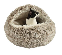 Bobby - Dôme Cachette Bulle Poilu Taupe Pour Chat - S