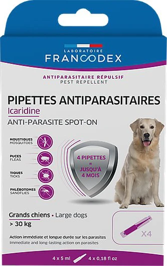 Francodex - Pipettes Antiparasitaires Icardine Pour Grands Chiens - X4 3 Francodex - Pipettes Antiparasitaires Icardine Pour Grands Chiens - X4