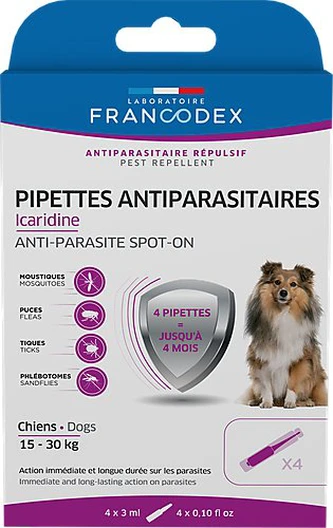 Francodex - Pipettes Antiparasitaires Icardine Pour Chiens Adultes - X4 3 Francodex - Pipettes Antiparasitaires Icardine Pour Chiens Adultes - X4